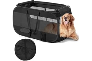 Realife 38in Collapsible Dog Kennel Large, Portable Dog Crates for Large Dogs, 38" L x 22" W x 20" H Travel Dog Crate, 2-Door Indoor/Outdoor/Delivery Room with Chew Proof Mesh Windows, 4 Tent Pegs