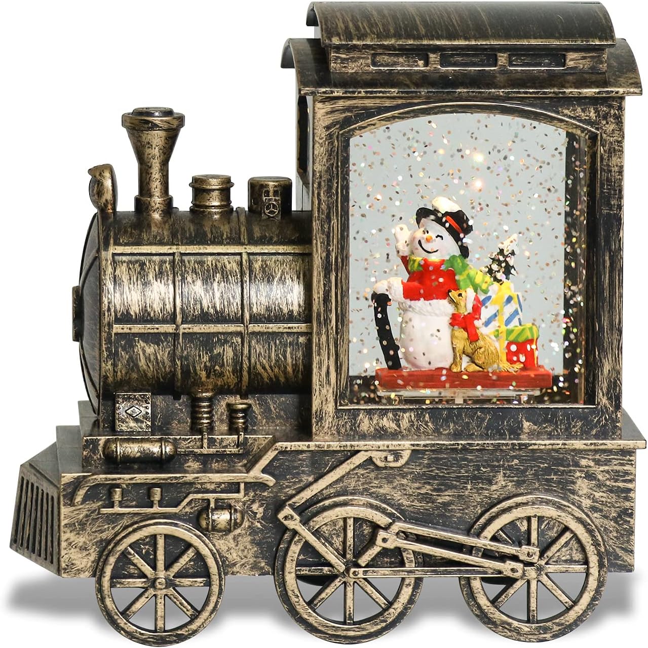 Snow Globes - Eldnacele Lighted Musical Christmas Train Snow Globe Lantern with Snowman, Battery Operated Water Glittering Lantern with Music and 6H Timer Christmas Table Centerpiece Decoration and Gift
