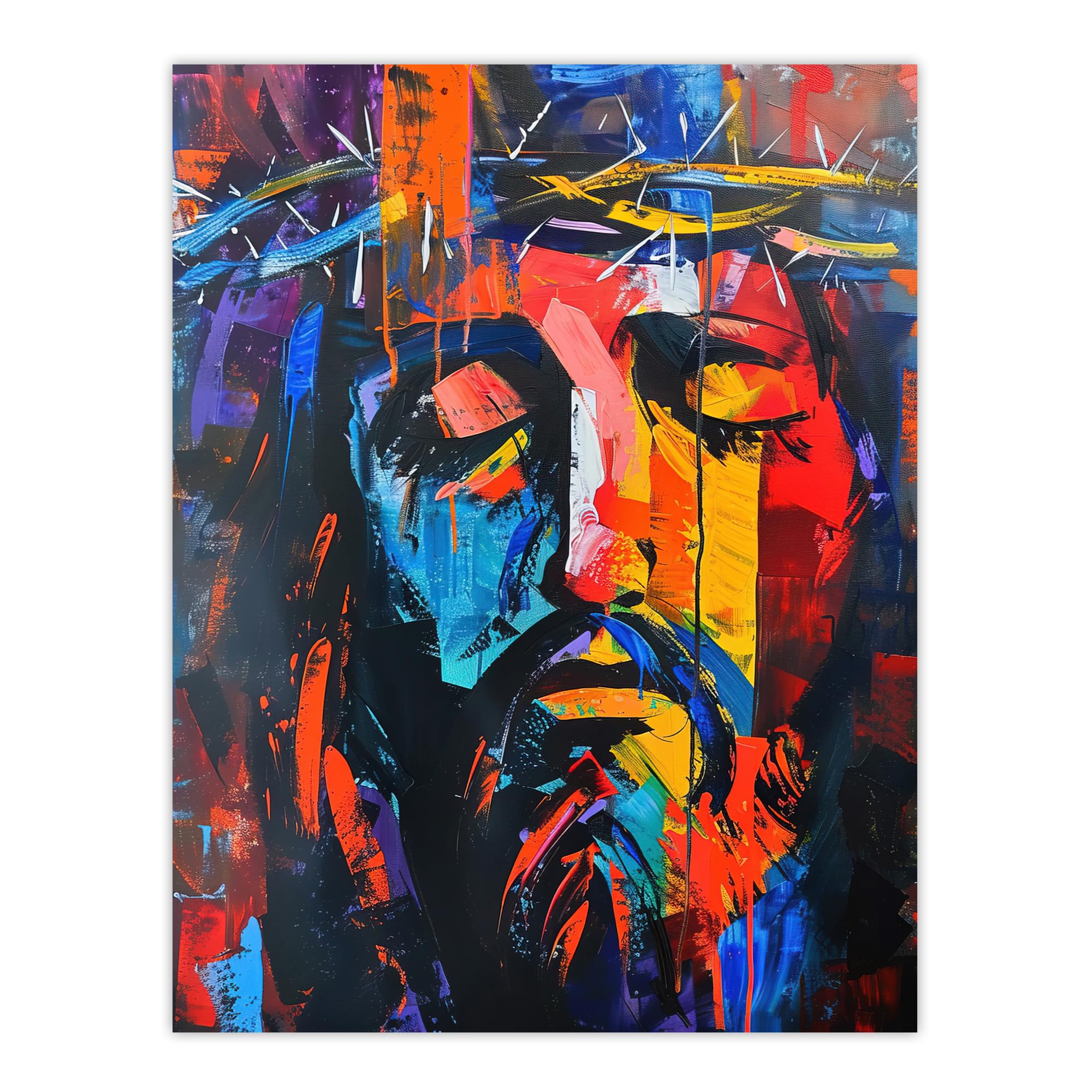Artery8 Jesus Portrait Thorn Crown Modern Portrait Living Room Extra Large XL Wall Art Poster Print