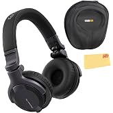 Pioneer DJ HDJ-CUE1 DJ Headphones - Black Bundle with Case and Austin Bazaar Polishing Cloth