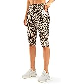 SANTINY Women's Knee Length Capri Leggings with Pockets High Waisted Workout Exercise Yoga Capris Pants for Women