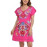 YZXDORWJ Women Mexican Embroidered Fiesta Dress V Neck Dress Short Sleeve