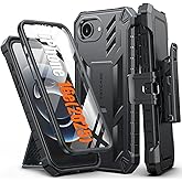 FNTCASE for iPhone 16e 2025 Case: for iPhone 16E for 17E Military Grade Rugged Case with Kickstand & Holster | Shockproof TPU Protection Bumper Matte Textured Design | Heavy Duty Protector (Black)