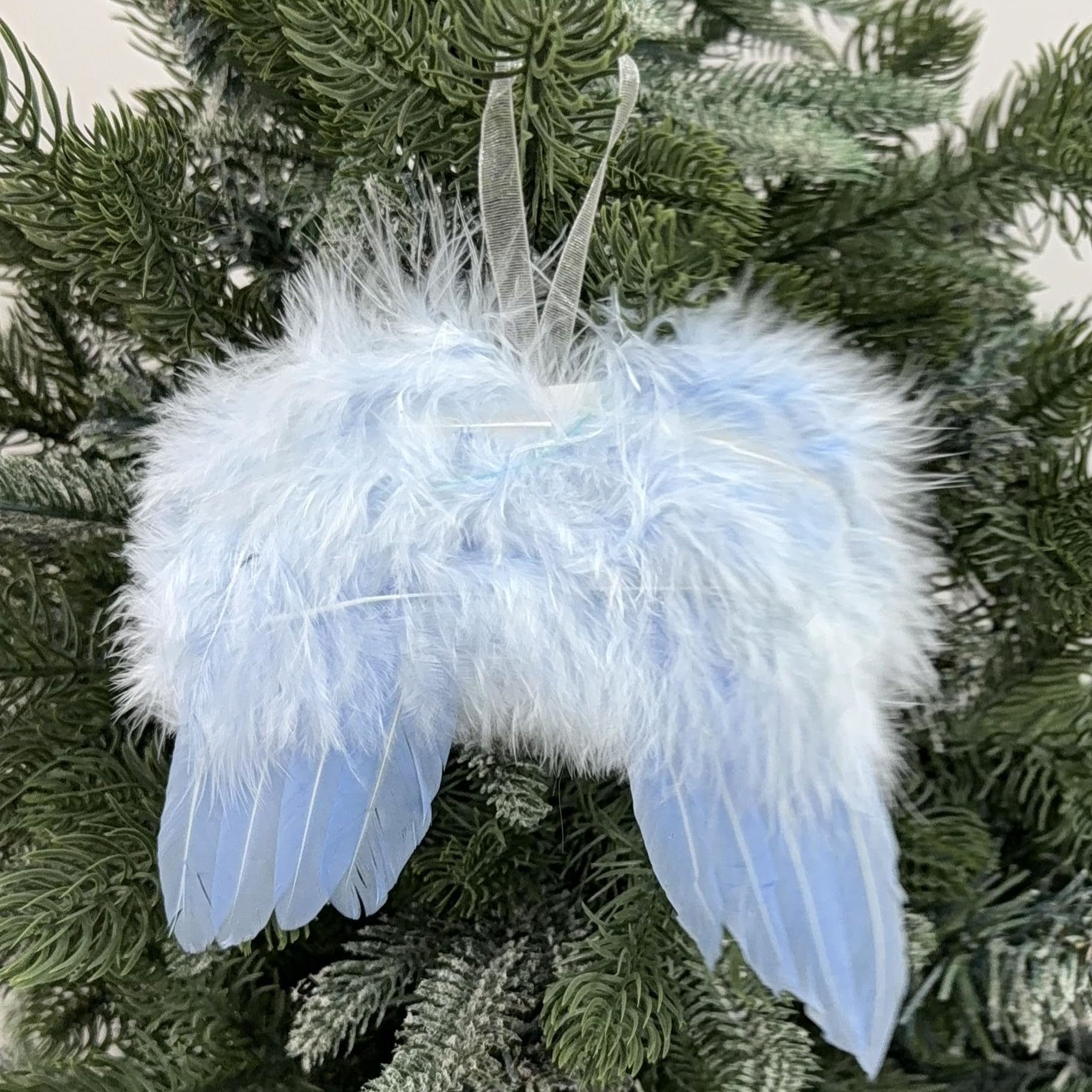 Photo 1 of 10Pcs Light Blue Angel Wings for Christmas Tree Ornament 6.7" x 5.1Inch Hanging Angel Wing for Crafts DIY Xmas Decoration Home Wedding Prop Party Decor
