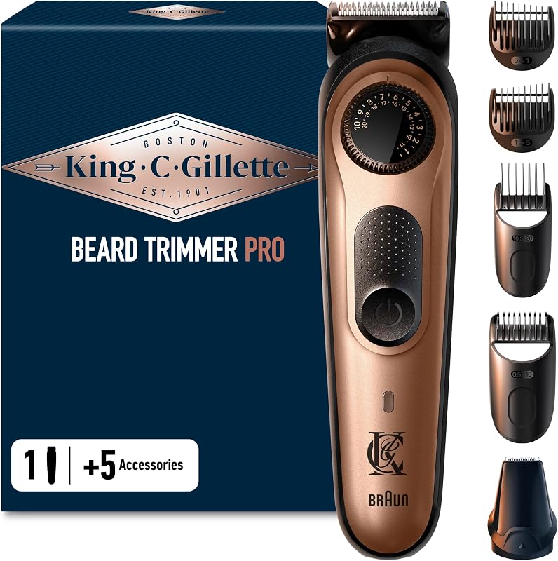 Aparador de barba elétrico king c. gillette pro para homens, mostrador de precisão, 40 comprimentos, lâminas de metal, cabeça lavável e pentes