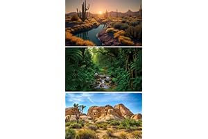 JinFeizuo 3 Pack Terrarium Background 48x24 inches Fabric Terrarium Reptile Background Stream Gobi Cactus Green Leaves Jungle