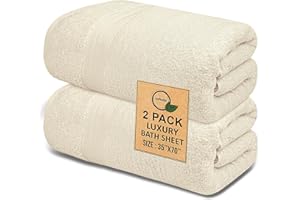 SOFTOLLE 100% Cotton Luxury Bath Sheets - Pack of 2 (35" x 70") | Super Soft, Quick-Dry & Highly Absorbent Towels for Bathroom, Home, Spa & Gym (Cream)