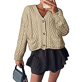 Simplee Womens Chunky Crochet Cardigan Long Sleeve Loose Cable Knit Oversized Sweater Button Up Outerwear Coats