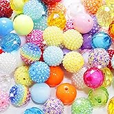 100 Pcs 20mm Beads Macaron Color for Pens Rhinestone Bubblegum Beads Mixed Acrylic Round Chunky Bead Sparkly Craft Large Balls Bead for Pen Beadable Keychain Bracelet DIY Jewelry Making Supplies