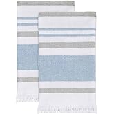 Izod - Fingertip Towels, Soft & Absorbent Cotton, Dorm Room Essentials, Striped Bathroom Decor, Set of 2 (Clubhouse Collection, Blue)