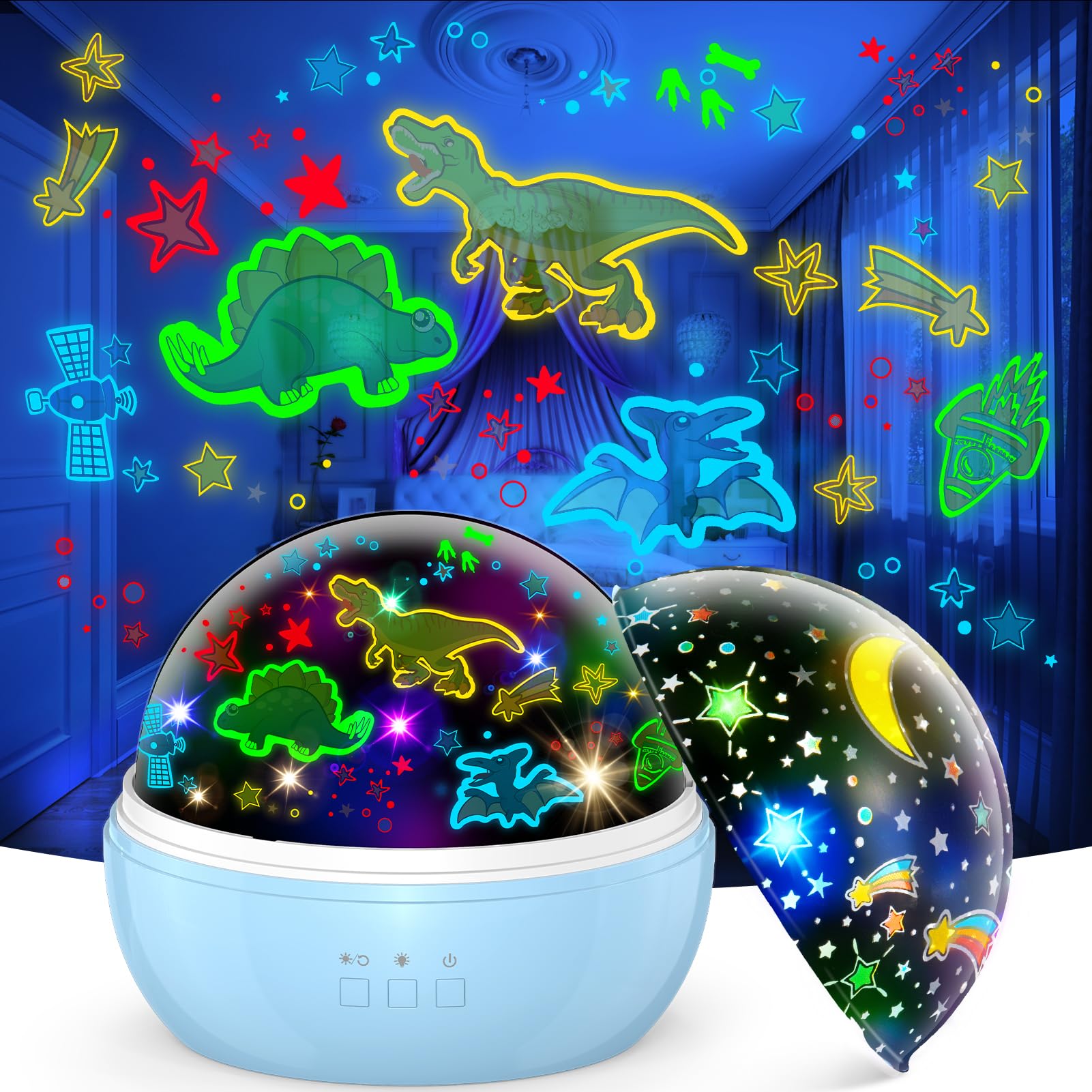 EUCOCO Dinosaur Toys for Boys, Dinosaur Night Light Kids Projector Baby Lights Projector Kids Toys for 1 2 3 4 5 6 Year Old Boys Birthday Gifts Sensory Lights for Autism Sensory Toy for Babies