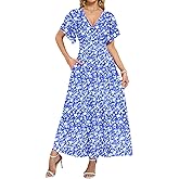 AUSELILY Maxi Dresses Women 2026 Summer Wrap Long Flowy Dress Ruffle Sleeve Deep V Neck Formal Dress with Pockets