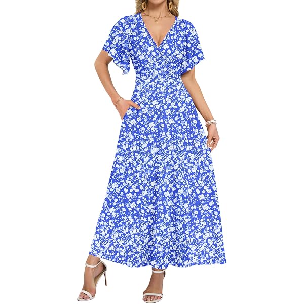 Attire Womens Summer Occasion Dresses White Womens Dresses Checked Maxi  Dress Taylor Women's Floral Flutter Sleeve