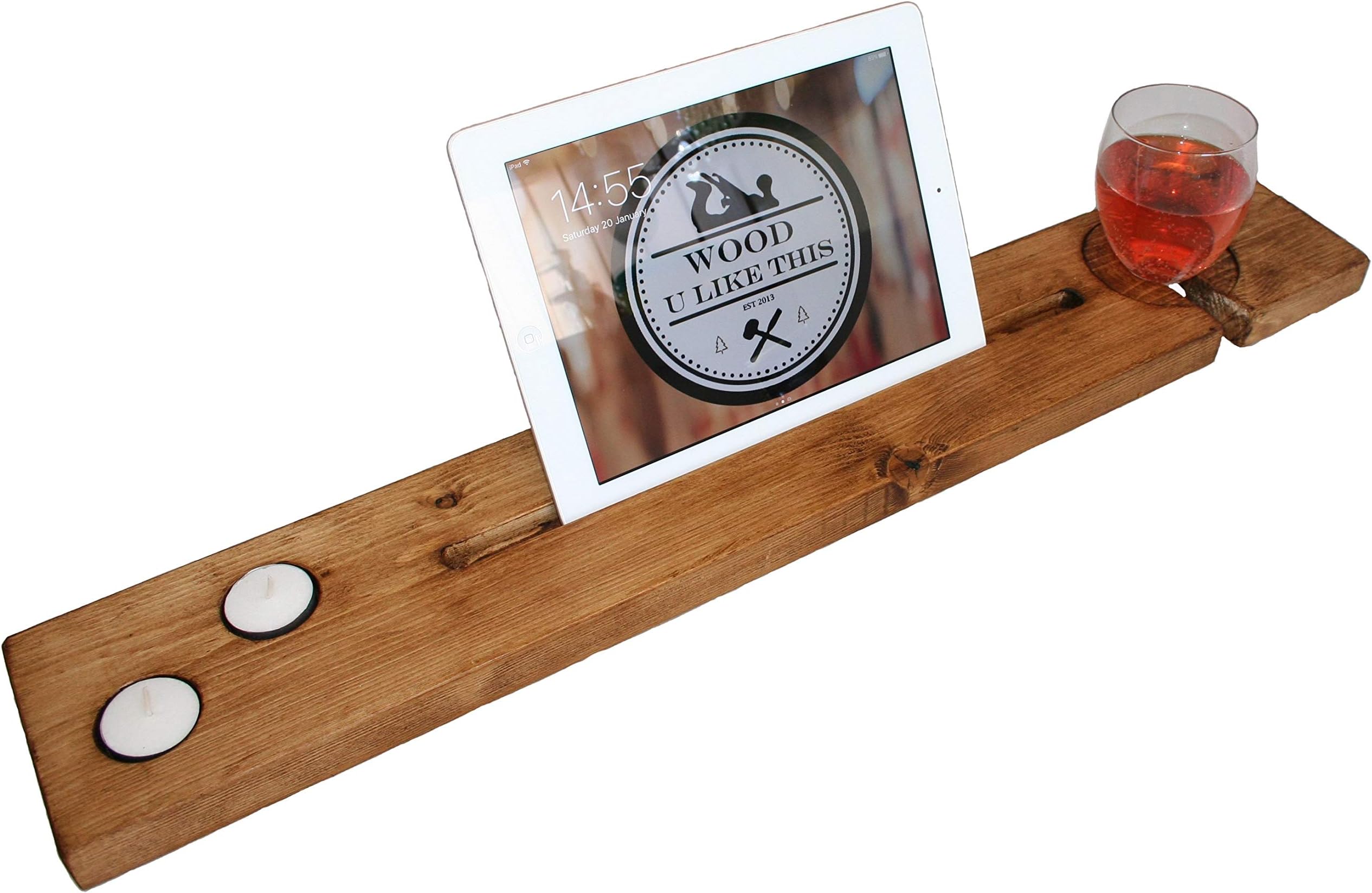 wult Bath Tray Bath Board Wooden Bath Caddy/Bath Bar Shelf Wine Tablet Phone Holder Dark Oak