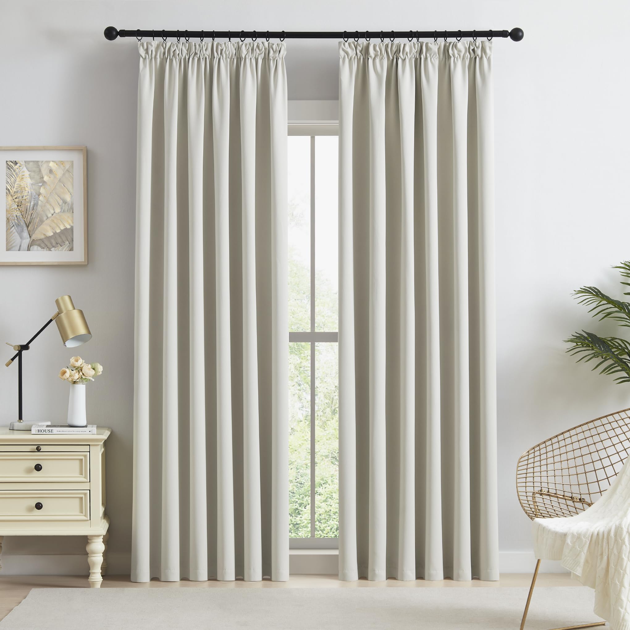 Beauoop Pencil Pleat Blackout Curtains for Living Room 72 inch Drop Beige Curtains for Bedroom Rod Pocket Light Blocking Thermal Insulated Drapes Window Treatment 2 Panels, W66 x L72