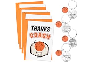 WATINC Coach Appreciation Gift Bulk - Thank You Basketball Coach Gifts with 4 Thanks Card, Envelope, Keychain Set for Women M