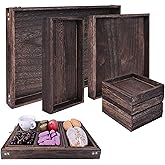 Wood Serving Tray with Handles, Set of 7 Rectangular Wooden Nesting Multipurpose Trays, Decorative Serving Trays Platter for Breakfast in Bed, Lunch, Dinner, Patio, Ottoman, Coffee Table, Party