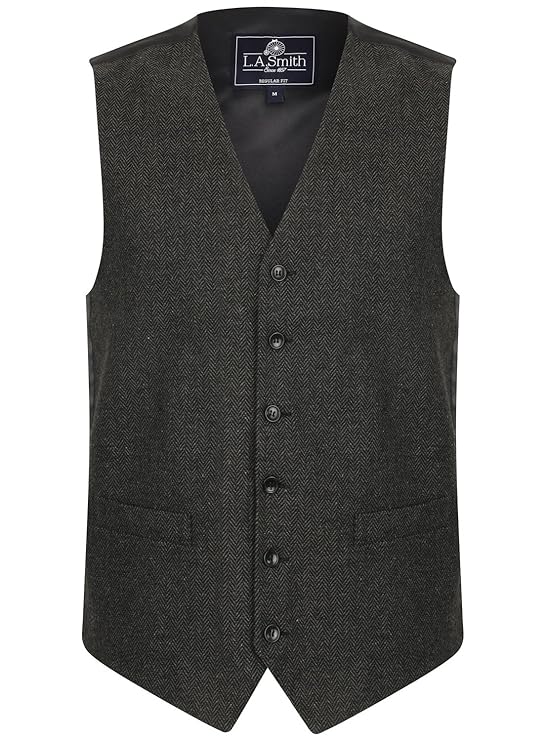Lloyd Attree & Smith Herren Weste Grau Tweed Fischgräte Design
