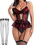 Alrovetoney Lace Lingerie Set with Garter Belts