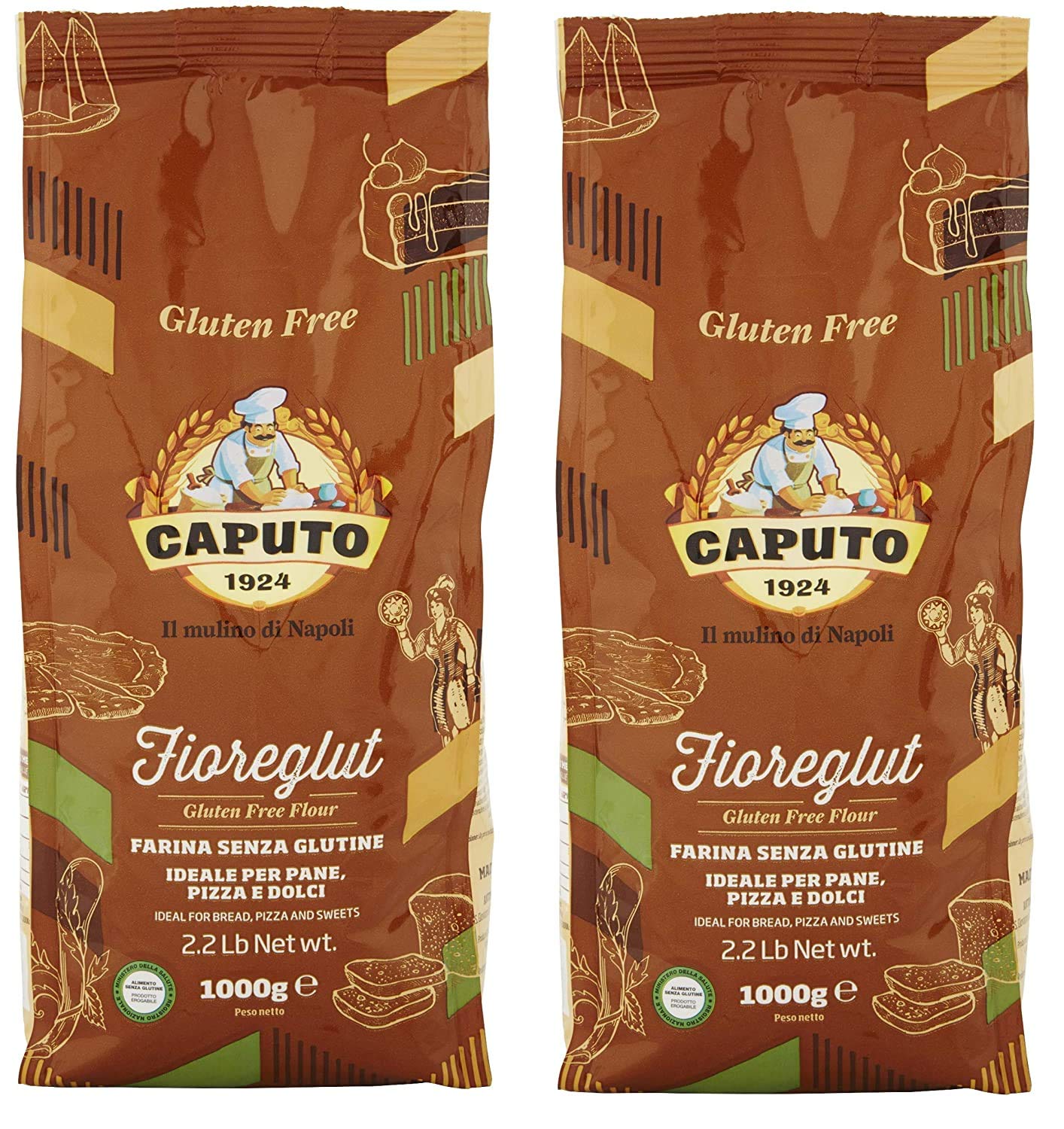 Antimo Caputo Gluten Free Pizza Flour 2.2lb - All Natural Multi Purpose Flour & Starch Blend for Baking Pizza, Bread, & Pasta (2 Pack)