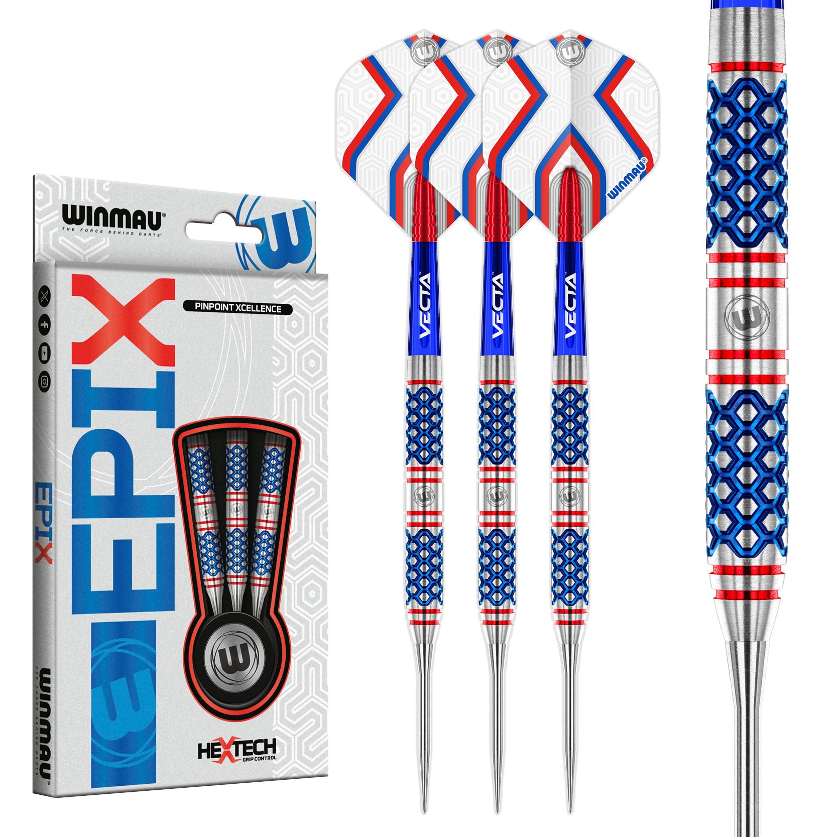 WINMAU Darts Epix 24g 90% Tungsten Steel Tip Darts Set with Dart Flights and Dart Shafts (Stems)