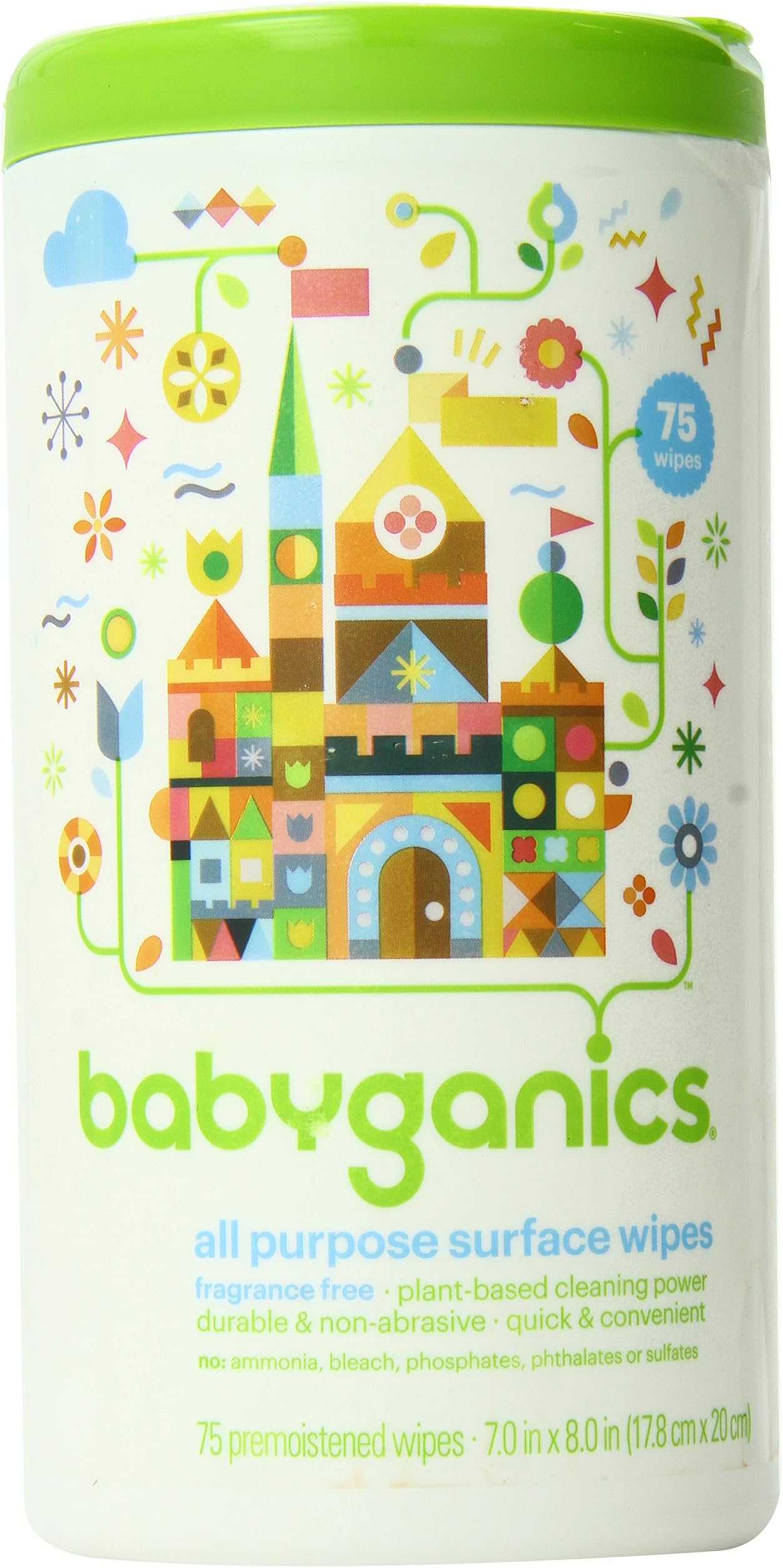 BabyganicsAll-Purpose Surface Wipes, Fragrance Free, 75 Count Canister