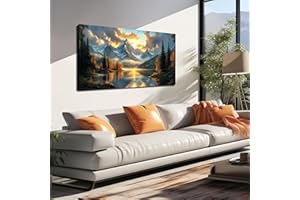 JuhaiArt Mountain Lake Canvas Wall Art Landscape Picture Artwork Gold Wall Decor for Living Room Bedroom Office Sunset Poster 24" x 48"
