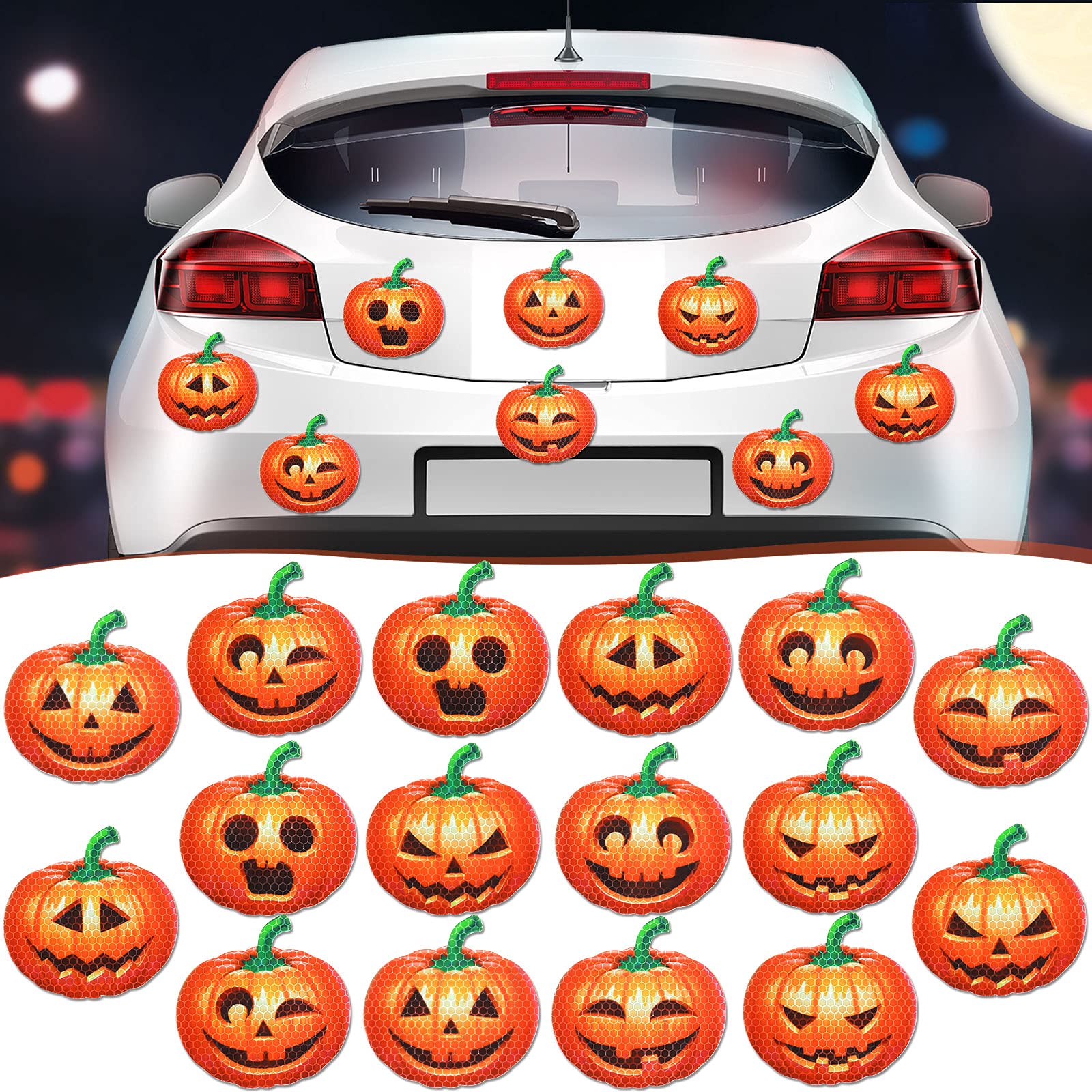 Photo 1 of 16 Pieces Reflective Halloween Car Magnets Halloween Pumpkin Car Magnet Decal Set Waterproof Automotive Fall Pumpkin Magnet Party Supplies for Garage Door Refrigerator Window Decoration
