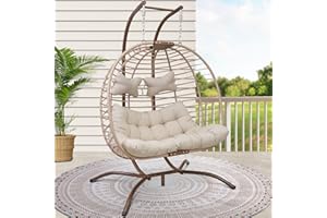 RADIATA Double Egg Chair with Stand, 2 Person Swing Chair with Cushion and Pillow, Rattan Wicker Hammock Chair for Indoor Out