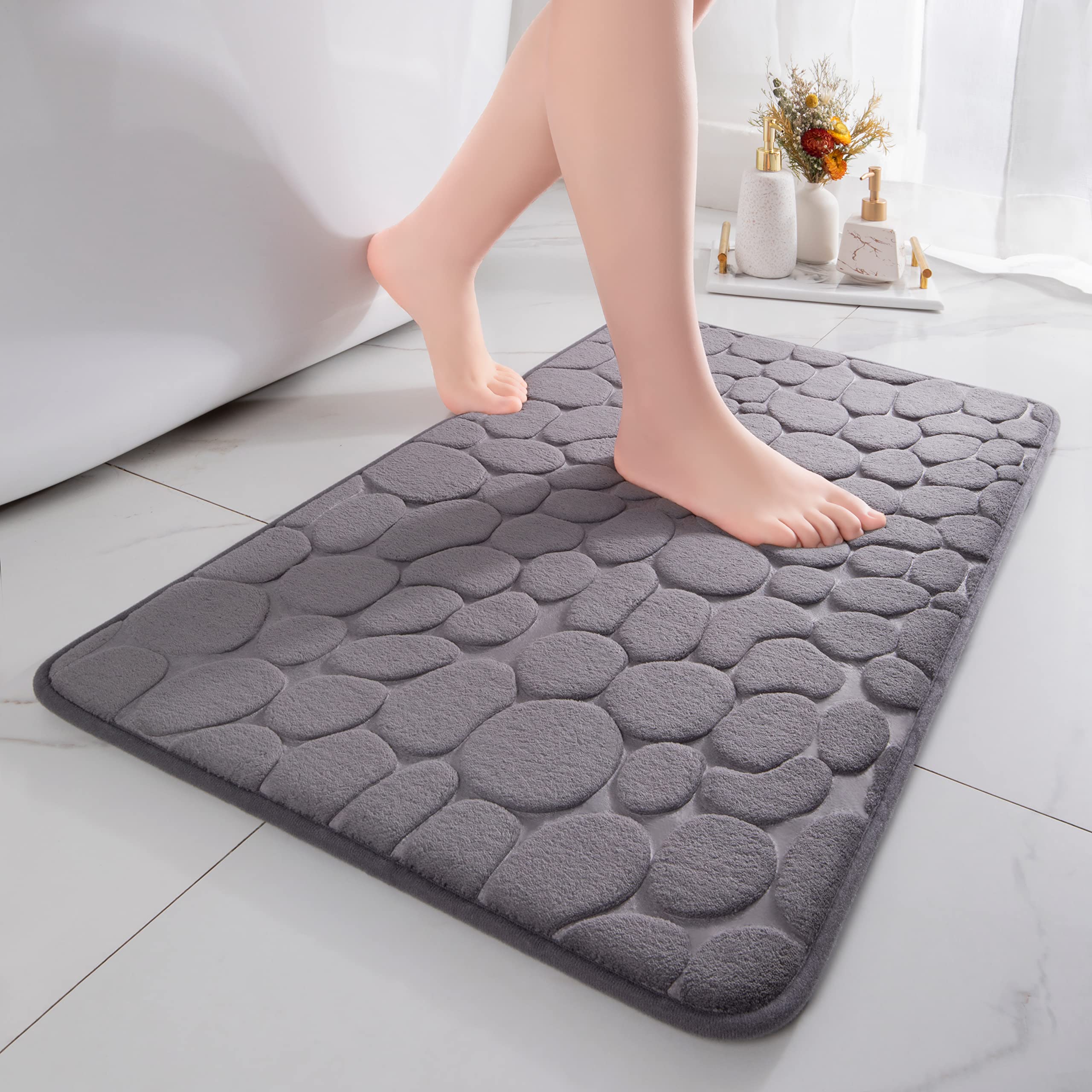 chakme Memory Foam Bath Mat, Absorbent Bath Mat, Bathroom Rug, Shower Mat, Decorative Doormat Non-Slip Mat for Bathroom, Living Room, 60 x 90 cm, Dark Grey