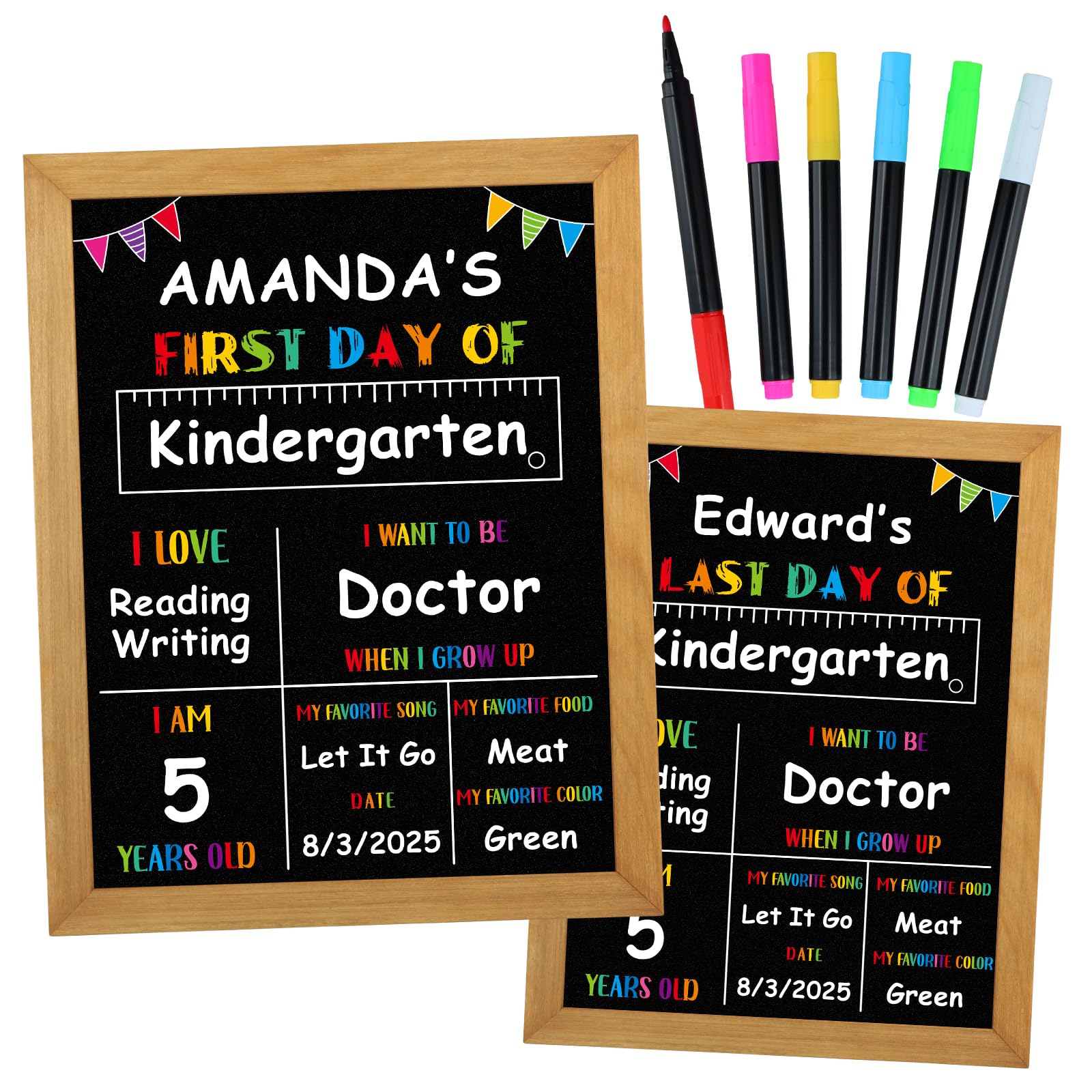 Photo 1 of PETCEE First Day of School Sign with Liquid Chalk Markers - Wood Frame Double Sided Reusable Erasable Chalkboard 10"x 12" Back to School 1st Day of Preschool Pre-K Kindergarten Gifts for Daughter Son