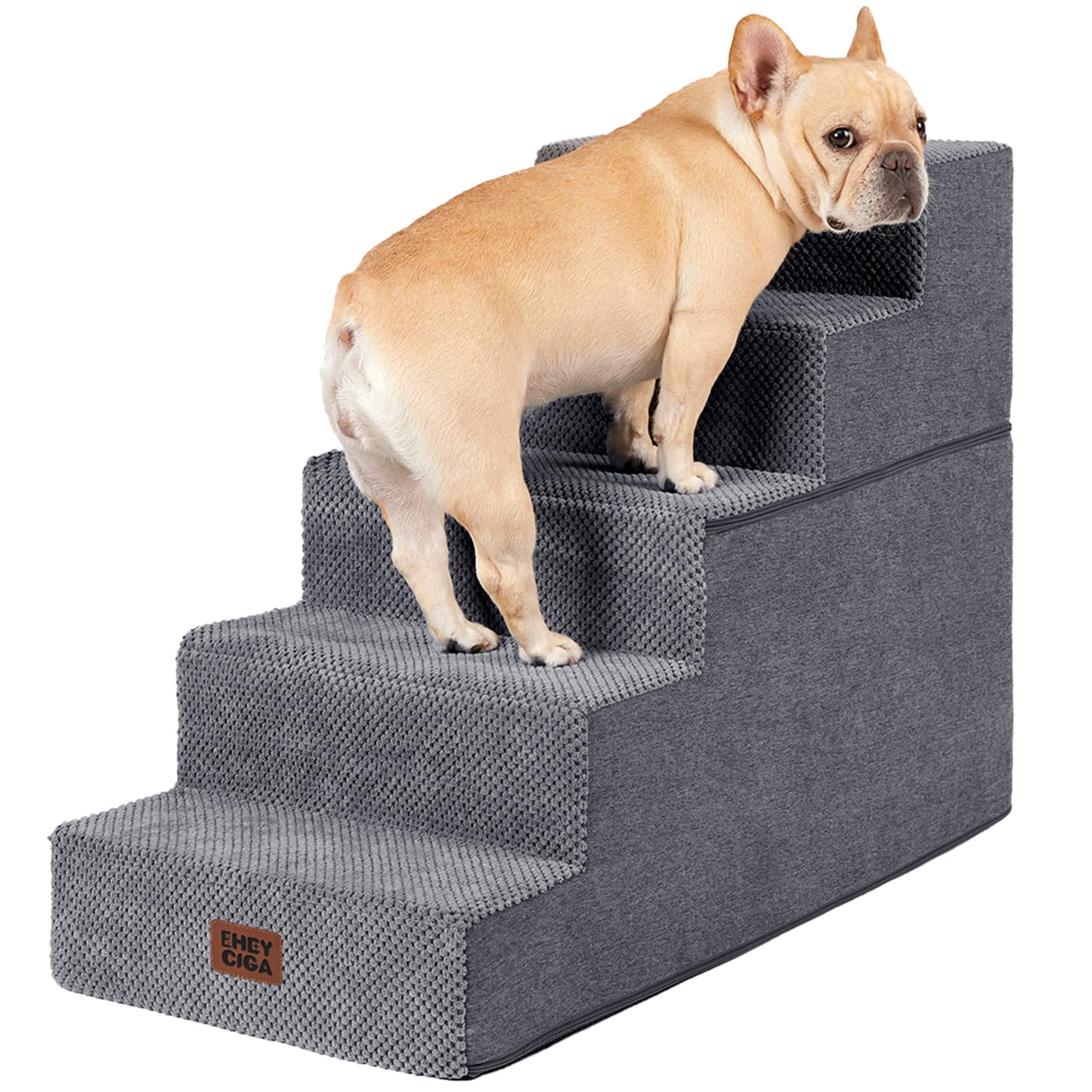 Photo 1 of EHEYCIGA Dog Stairs for High Bed 22.5" H, 5-Step Dog Steps for Bed, Pet Steps for Small Dogs and Cats, Non-Slip Balanced Pet Ramp Indoor, Grey