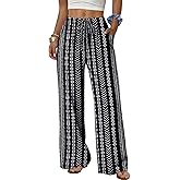 Sampeel Women's Linen Summer Palazzo Pants Flowy Wide Leg Beach Trousers with Pockets