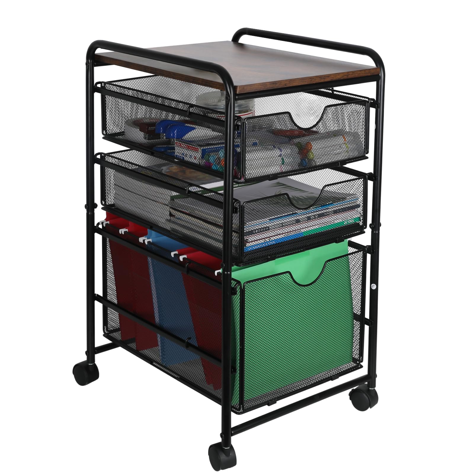 Photo 1 of *INCOMPLETE** EasyPAG 3-Tier Rolling File Cart with 1 Large & 2 Small Baskets – Adjustable Hanging Organizer, Under Desk Storage, Mobile File Cabinet for Home/Office, Black