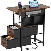 Yenlure Small Side Table with Charging Station, Narrow Nightstand Bedside Tables with Storage Pocket for Living Room Bedroom, Sofa End Table with USB Ports and Power Outlets for Small Spaces