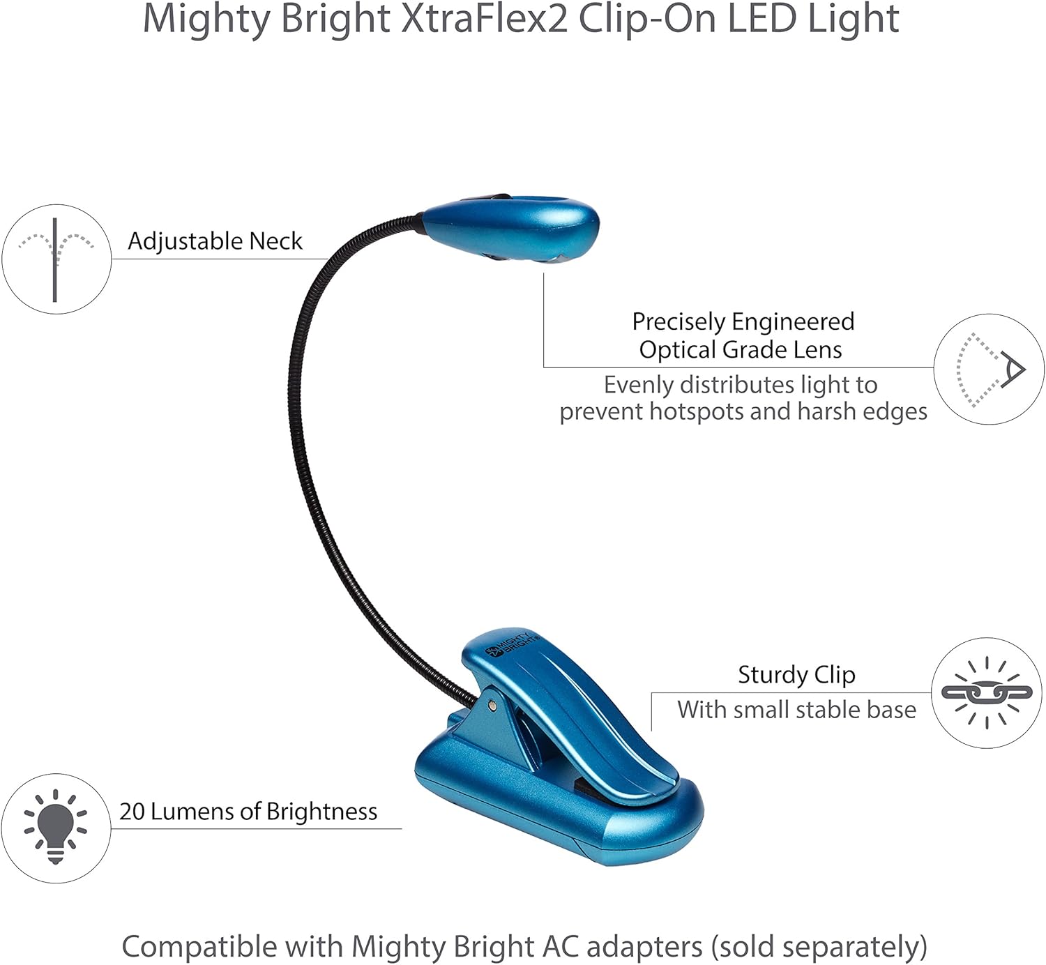 Mighty Bright Blue Xtraflex 2 LED Book Light BigaMart