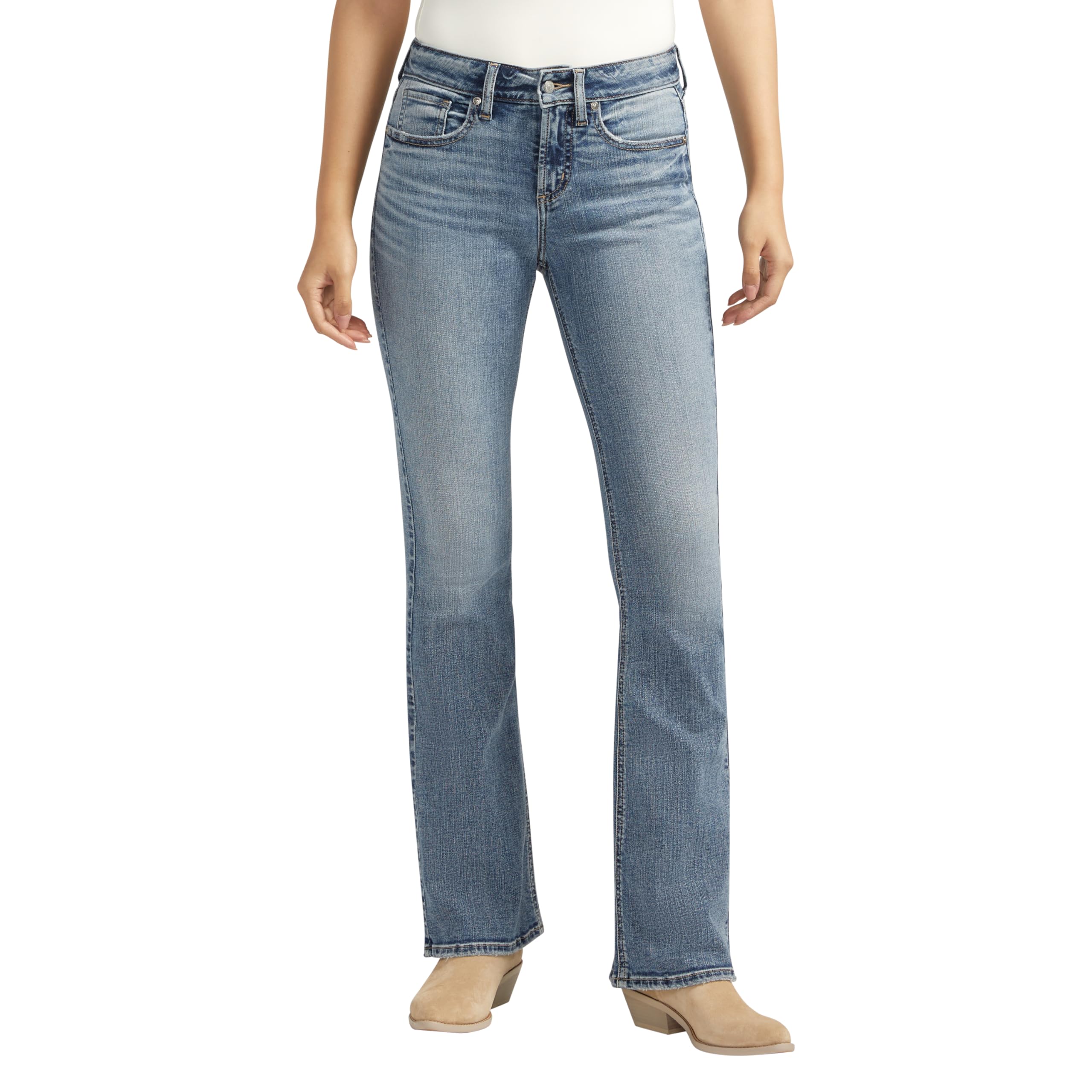 Silver Jeans Co. Women’s Suki Mid Rise Curvy Fit Bootcut Jeans, Blue, 31W x 33L