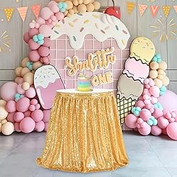 Table Skirt for Rectangle Table 6ft Gold Sequin