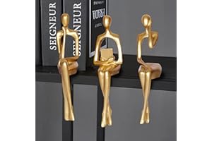 JKUDTQL 3Pcs Gold Decor Thinker Statue Abstract Art Sculpture Decorations Reading Women Figurine Modern Sitting Shelf Decor for Home Decor Living Room Bookshelf Coffee Table Desktop Office Decoration(Gold)
