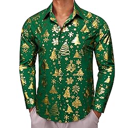 Barry.Wang Mens Christmas Shirts Xmas Shiny Holiday