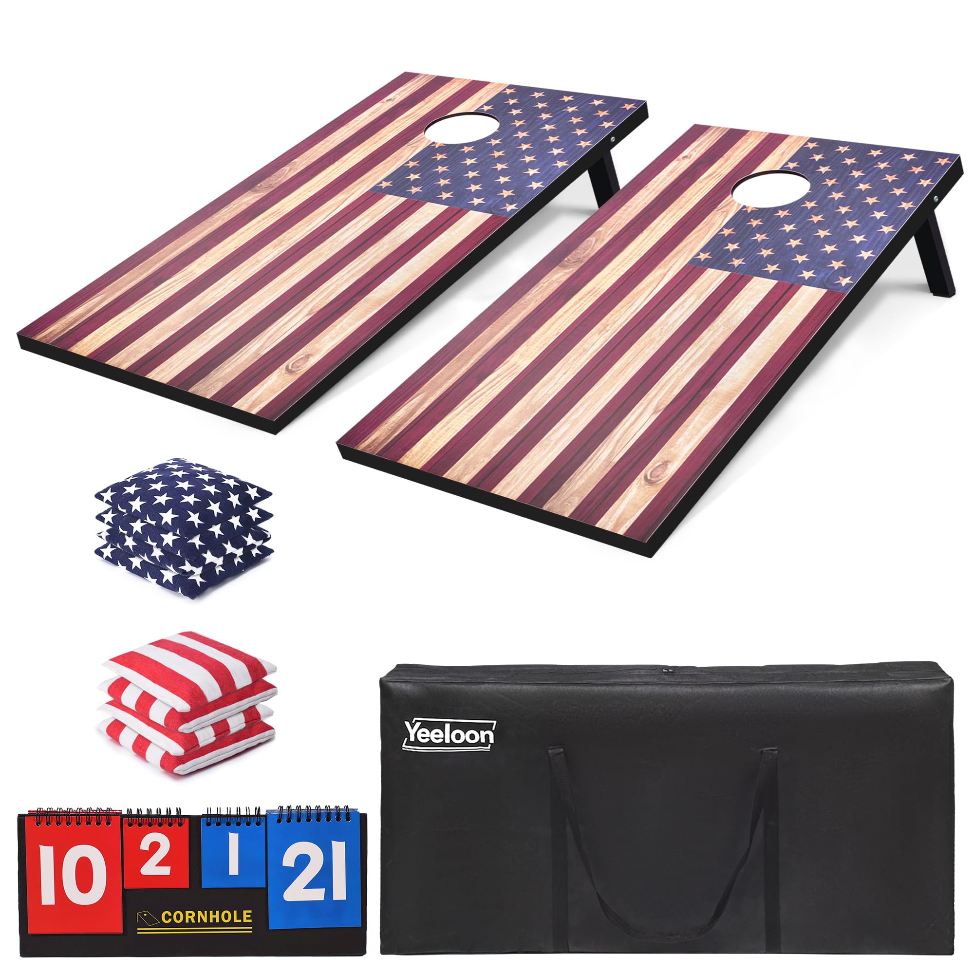 Photo 1 of Cornhole Set, Regulation Size Cornhole Boards with 8 Bean Bags and Carrying Case, 4 ft x 2 ft Corn Hole Outdoor Game Toss Board for Adults Outside Activities