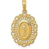 10k Yellow Gold Miraculous Medal Pendant with Virgin Mary, Filigree Edge Oval Catholic Necklace, Inscribed Prayer Religious Jewelry for Women, Spiritual Faith Symbol, Christian Devotion Accessory