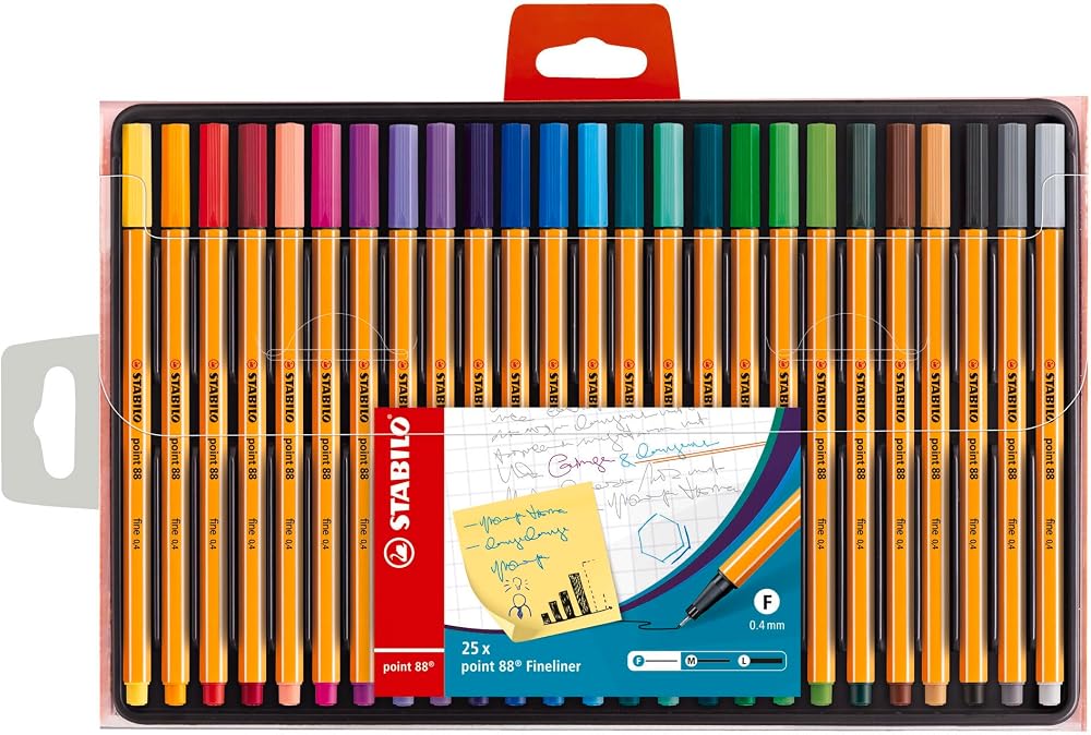 Stabilo Point 88 Fineliner Pack of 25 Assorted Colors 0.4mm