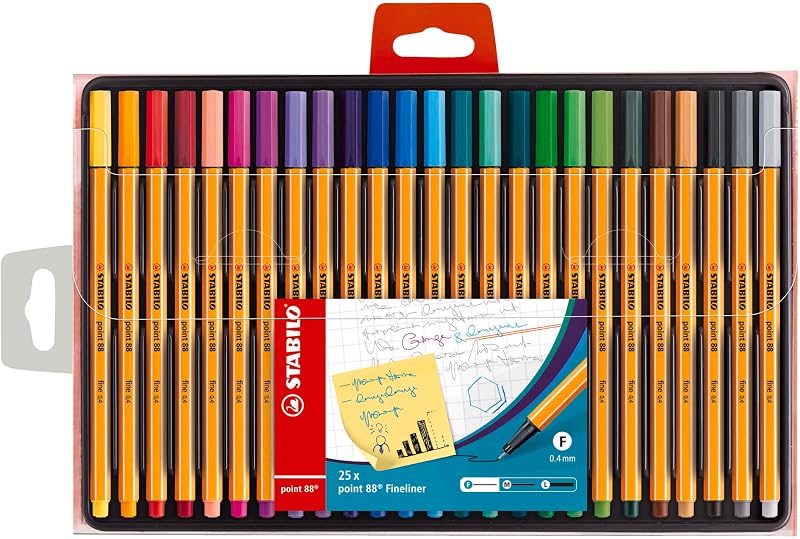 Stabilo Point 88 Fineliner Pack of 25 Assorted Colors 0.4mm
