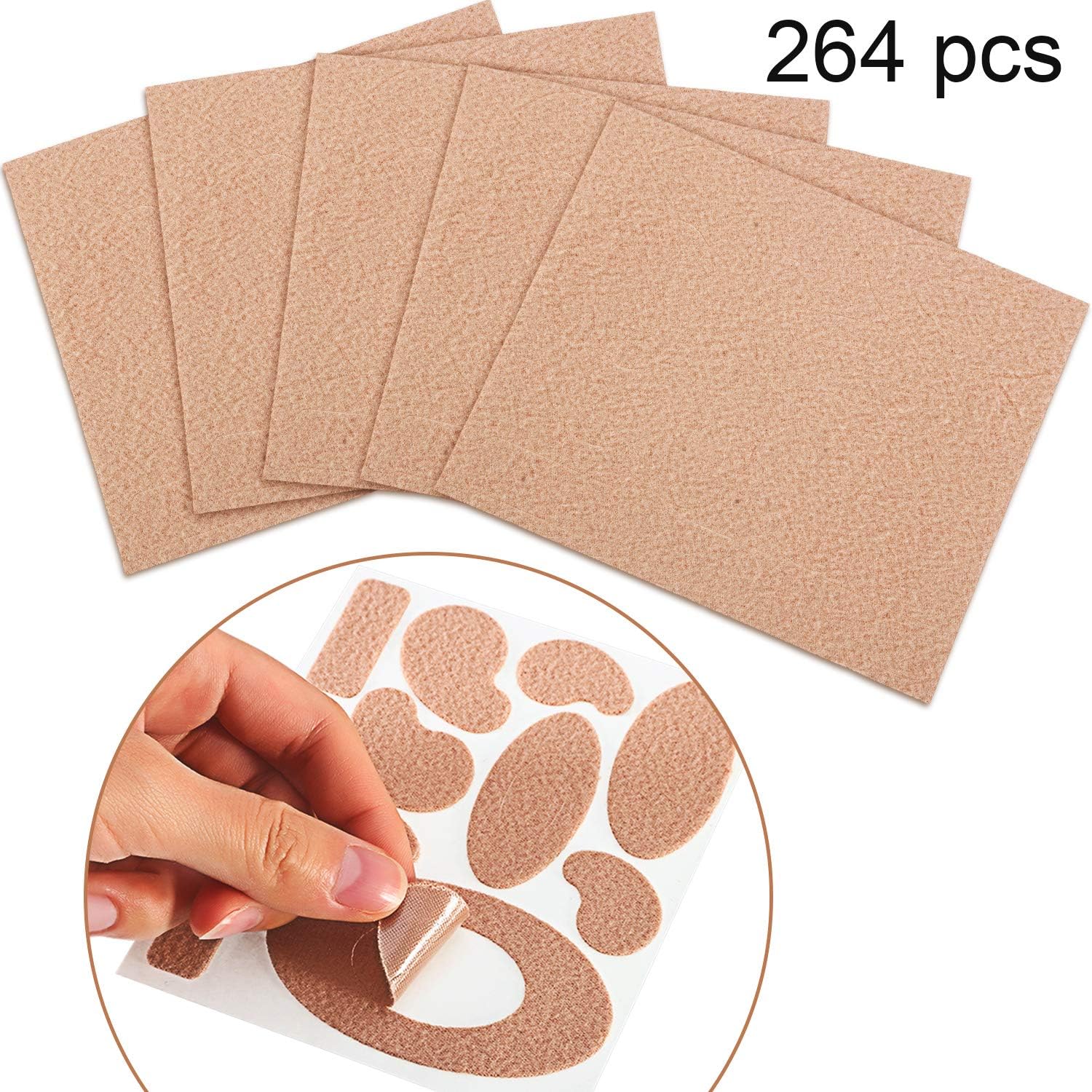 Chuangdi 264 Pieces Moleskin Tape Flannel Adhesive Pads Moleskin for Feet Fabric Padding Variety 24 Sheets, 11 Pieces Various Shapes Each Sheet: Health & Personal Care