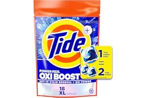 Tide Oxi Boost Power PODS Laundry Detergent Pacs, 18 Count, Set-In Stain Removal + Oxi Power, laundry soap detergent pacs