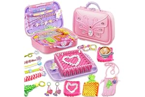 Souroyea 6-in-1 Friendship Bracelet Making Kit for Girls,Weaving Loom Kit Toys, Craft Kits for Kids,Age 6-12 Year Old Girls Gifts Ideas, Bracelet & Coaster & Bag Weaving Making kit-Pink