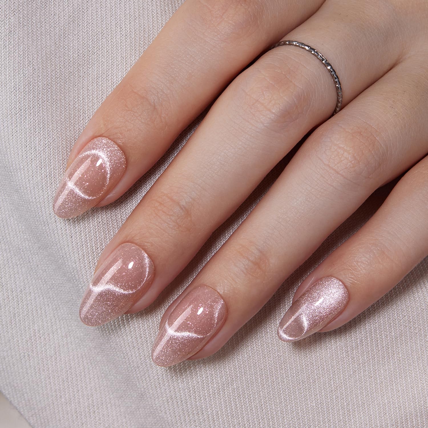 Photo 1 of VSALON Press On Nails Short Almond, 32 Pcs 16 Sizes Nude Cat Eye Press On Nails Neutral Sparkly Fake False Nails With UV Glue On Nails Kit, Reusable Stick On Nails Fall Wedding Gifts For Women