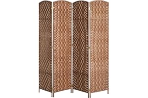 HOMCOM 4 Panels Room Divider, 6 Ft Tall Indoor Portable Folding Privacy Screens, Hand-Woven Double Hinged Freestanding Partit