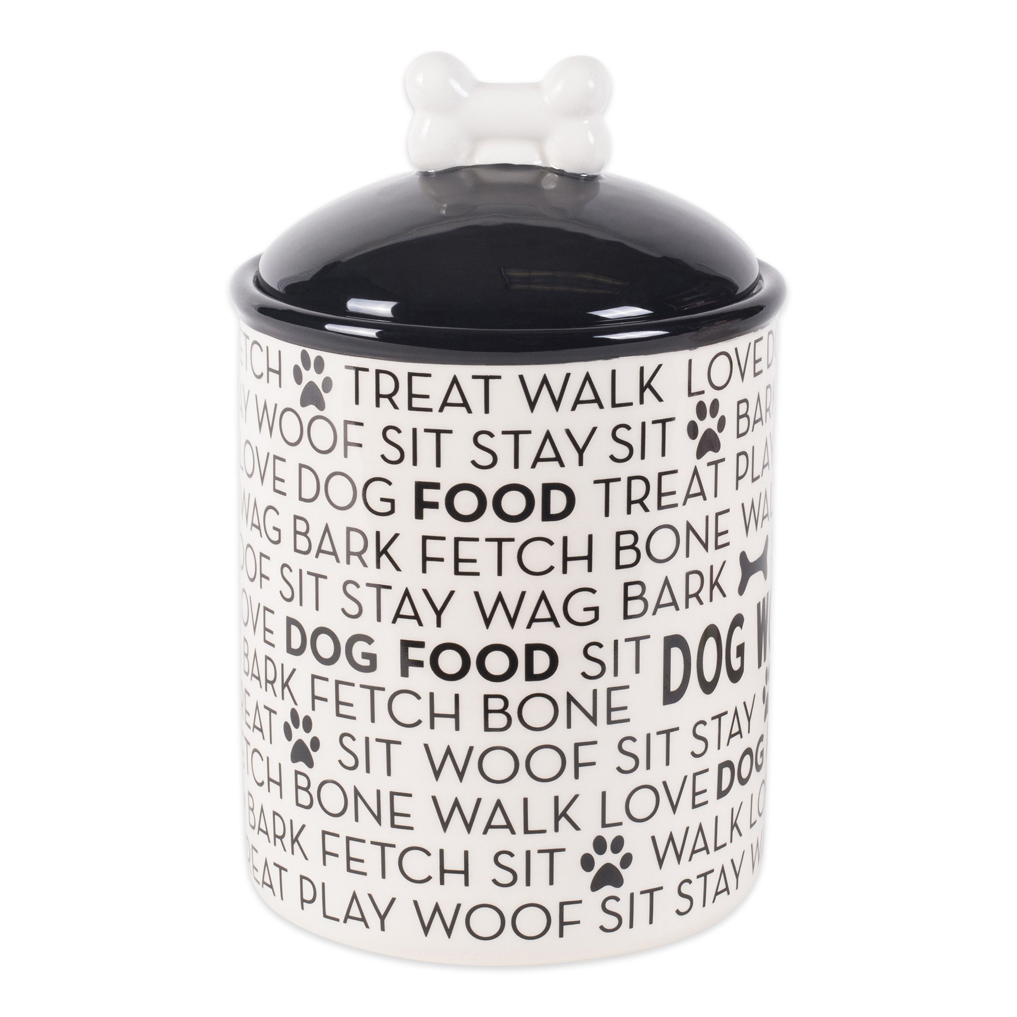 Bone Dry Black & White Dog Bone Ceramic Pet Bowl & Canister, Canister, 5.5x5.5x8.25, Black